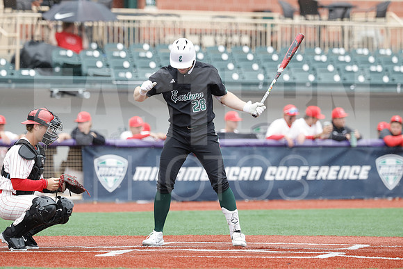 The Eastern Michigan University baseball team compete in the first game of the 2025 MAC Baseball Tournament in Avon, OH on May 21, 2025,  (Photo by:Walt Middleton Photography)