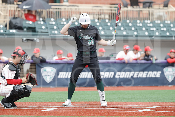 The Eastern Michigan University baseball team compete in the first game of the 2025 MAC Baseball Tournament in Avon, OH on May 21, 2025,  (Photo by:Walt Middleton Photography)