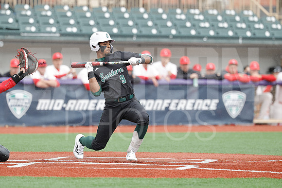 The Eastern Michigan University baseball team compete in the first game of the 2025 MAC Baseball Tournament in Avon, OH on May 21, 2025,  (Photo by:Walt Middleton Photography)