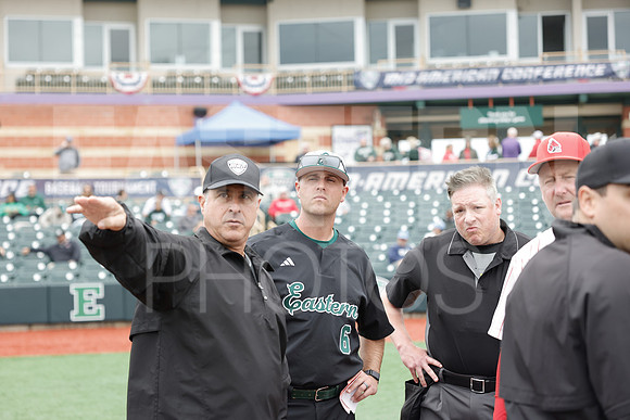 The Eastern Michigan University baseball team compete in the first game of the 2025 MAC Baseball Tournament in Avon, OH on May 21, 2025,  (Photo by:Walt Middleton Photography)