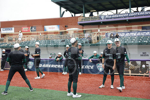 The Eastern Michigan University baseball team compete in the first game of the 2025 MAC Baseball Tournament in Avon, OH on May 21, 2025,  (Photo by:Walt Middleton Photography)